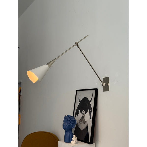 brass swing arm wall lamp with aluminum shade for bedroom and reading nook