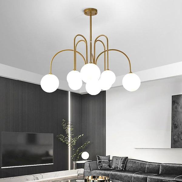 Sputnik Multi Light White Ball Glass Shade Pendant Lights Gold Black Curved Linear Chandelier