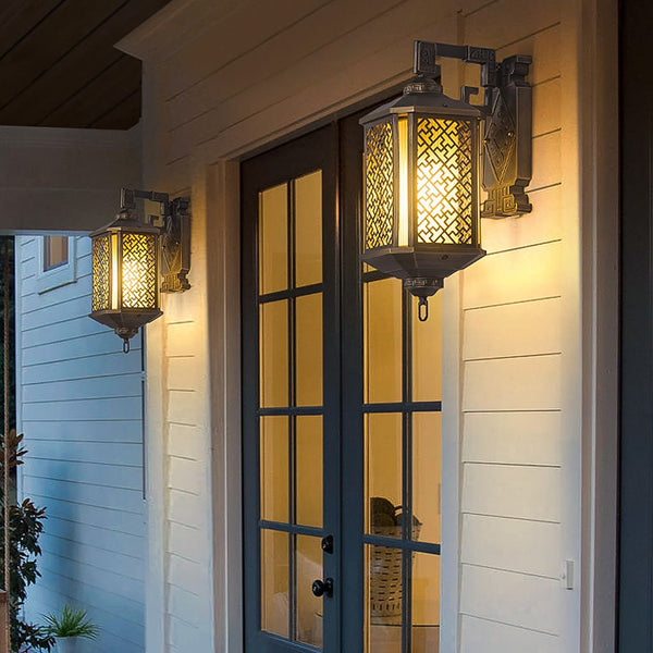 Classical Hollow Pattern Outdoor Waterproof Wall Lamp For Villa Courtyard Corridor