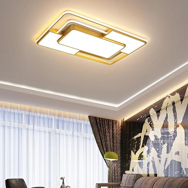 Square Led Geometric Overlay Flush Mount Ceiling Light For Bedroom