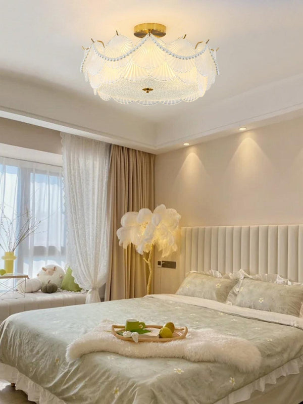 coastal white glass shell copper ceiling light