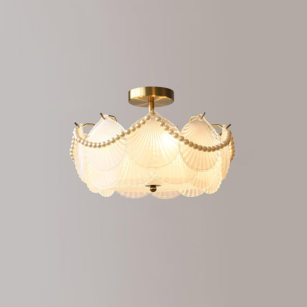 coastal white glass shell copper ceiling light
