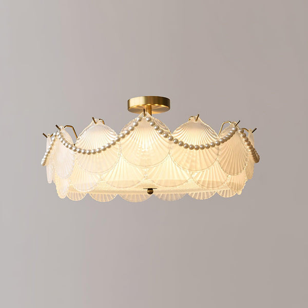 coastal white glass shell copper ceiling light