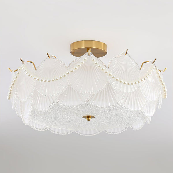 coastal white glass shell copper ceiling light