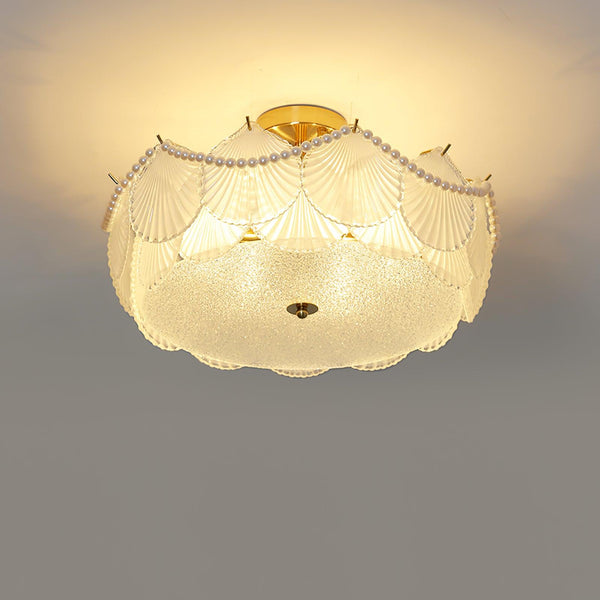 coastal white glass shell copper ceiling light