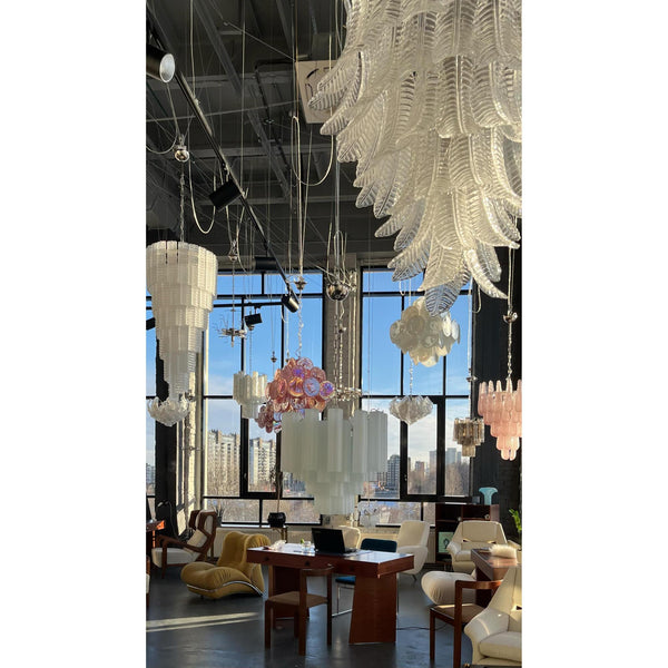 contemporary amber glass leaf chandelier