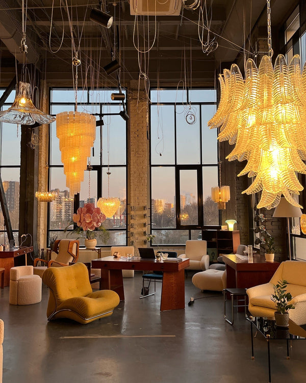 contemporary amber glass leaf chandelier