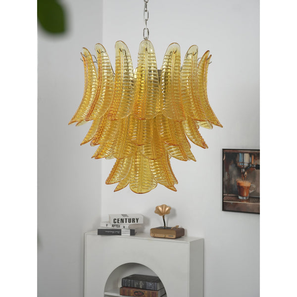 contemporary amber glass leaf chandelier