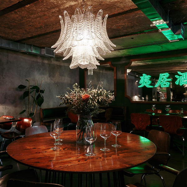 contemporary amber glass leaf chandelier