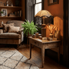 contemporary walnut brass leopard fringe table lamp