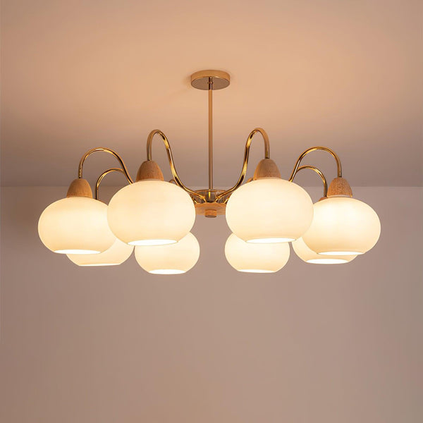 cream glass persimmon chandelier gold wood dining room