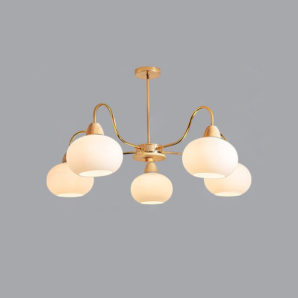 cream glass persimmon chandelier gold wood dining room