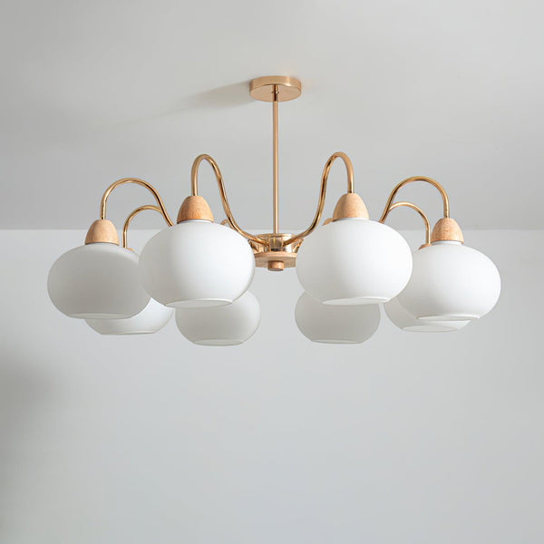 cream glass persimmon chandelier gold wood dining room