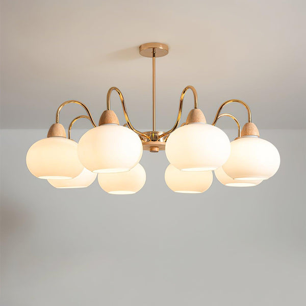 cream glass persimmon chandelier gold wood dining room