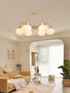 cream glass persimmon chandelier gold wood dining room