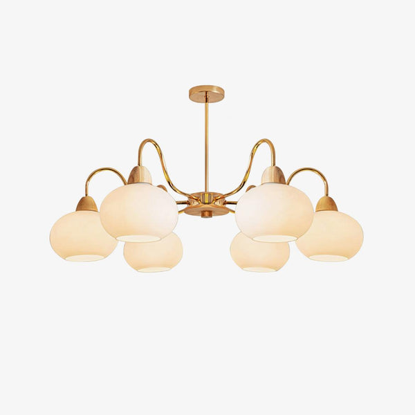 cream glass persimmon chandelier gold wood dining room