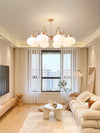cream glass persimmon chandelier gold wood dining room