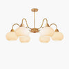cream glass persimmon chandelier gold wood dining room