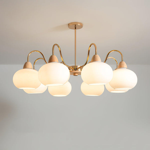 cream glass persimmon chandelier gold wood dining room