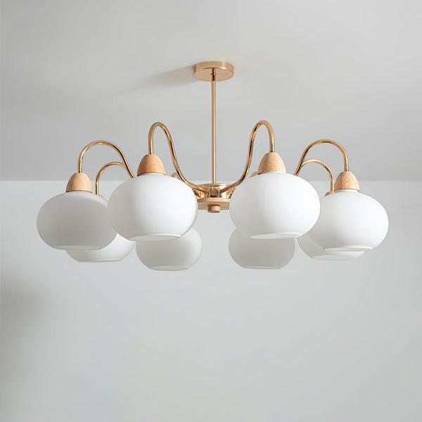 cream glass persimmon chandelier gold wood dining room