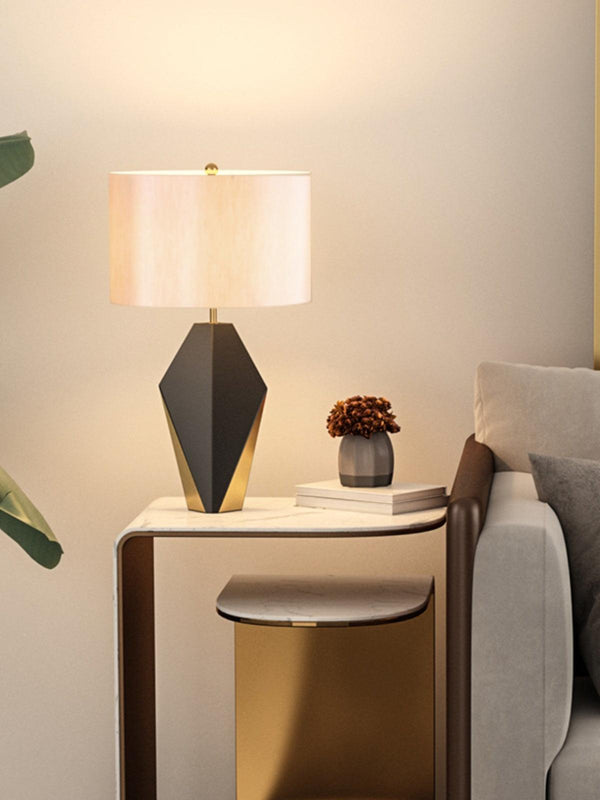 fabric shade table lamp gold black for bedside reading nook