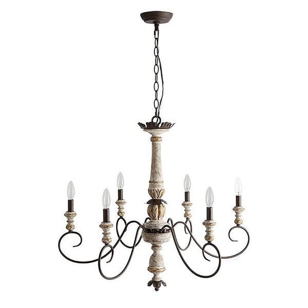 farmhouse distressed white wood 6 light chandelier