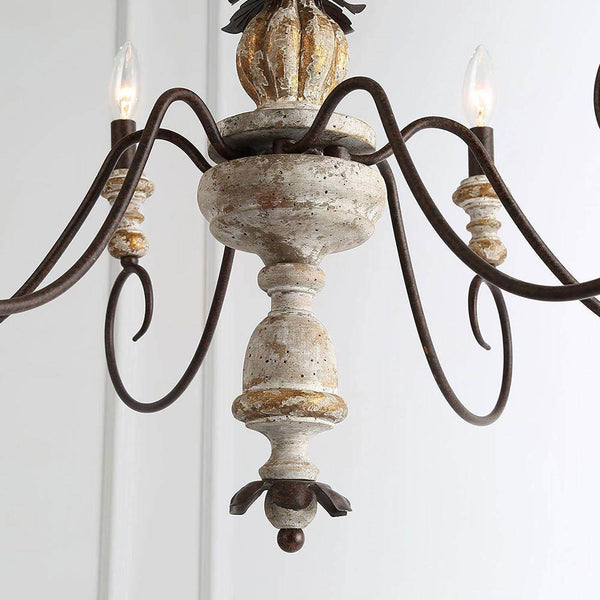 farmhouse distressed white wood 6 light chandelier