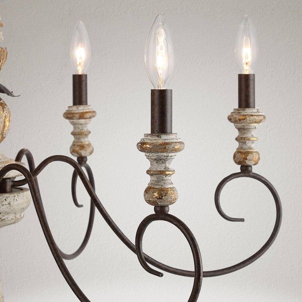 farmhouse distressed white wood 6 light chandelier