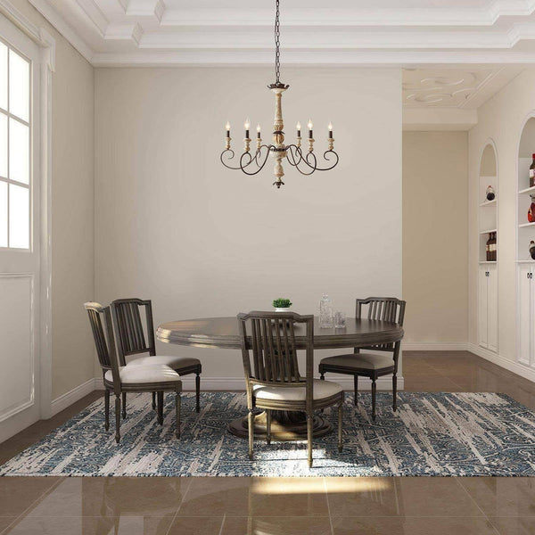 farmhouse distressed white wood 6 light chandelier