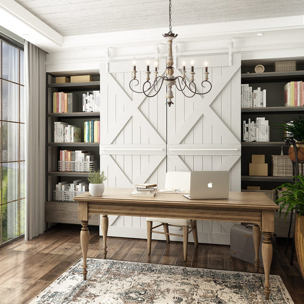 farmhouse distressed white wood 6 light chandelier