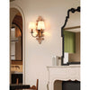 farmhouse distressed white wood fabric wall sconce