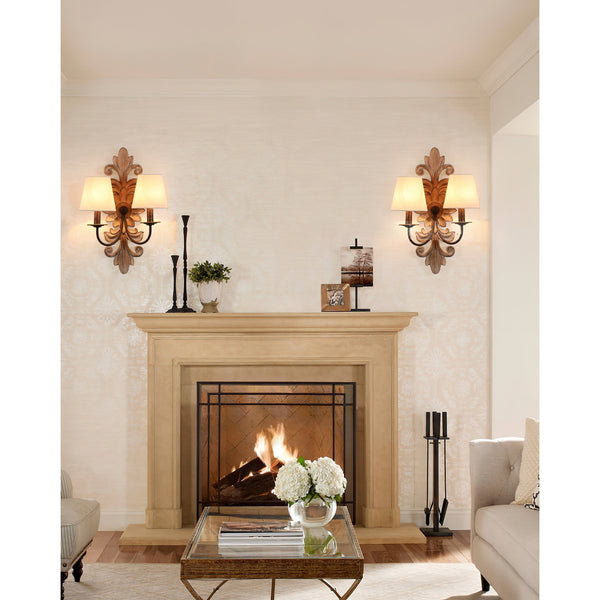 farmhouse distressed white wood fabric wall sconce