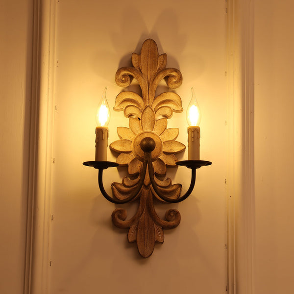 farmhouse distressed white wood fabric wall sconce