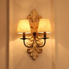 farmhouse distressed white wood fabric wall sconce