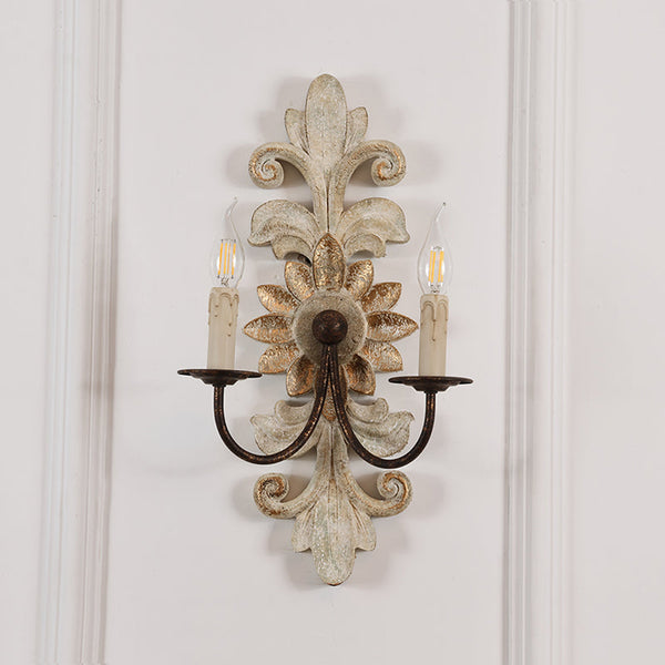 farmhouse distressed white wood fabric wall sconce
