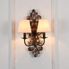 farmhouse distressed white wood fabric wall sconce