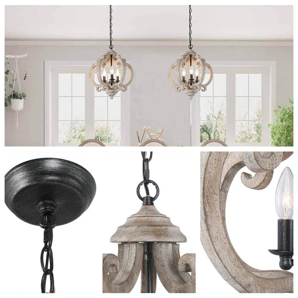 farmhouse weathered white wood 3 light pendant lamp