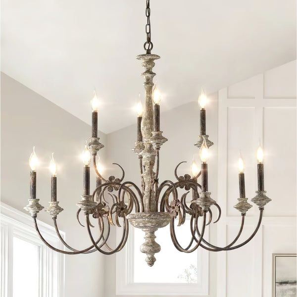 french country distressed wood candle chandelier
