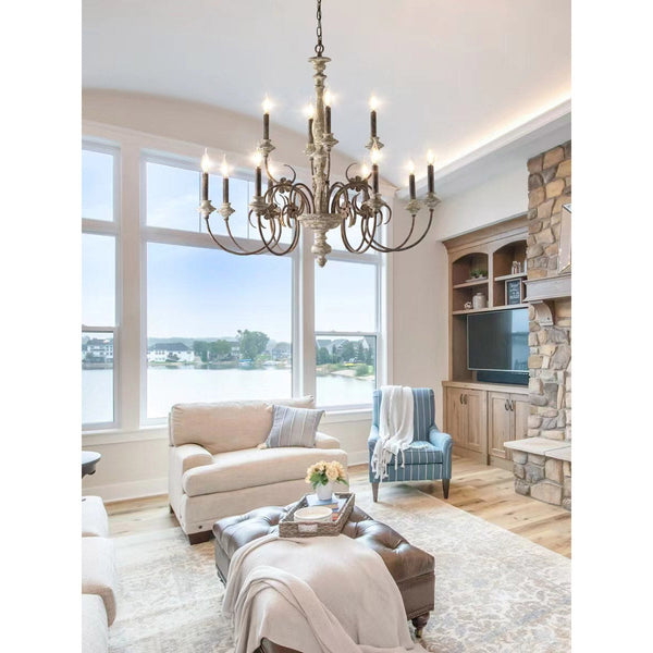 french country distressed wood candle chandelier