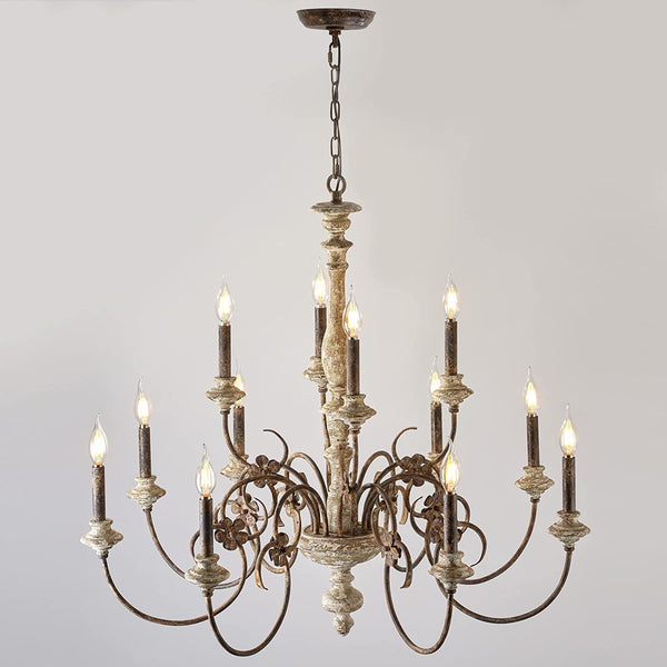 french country distressed wood candle chandelier