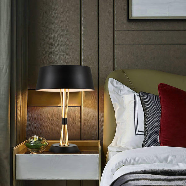 geometric metal table lamp gold black white for desk bedside