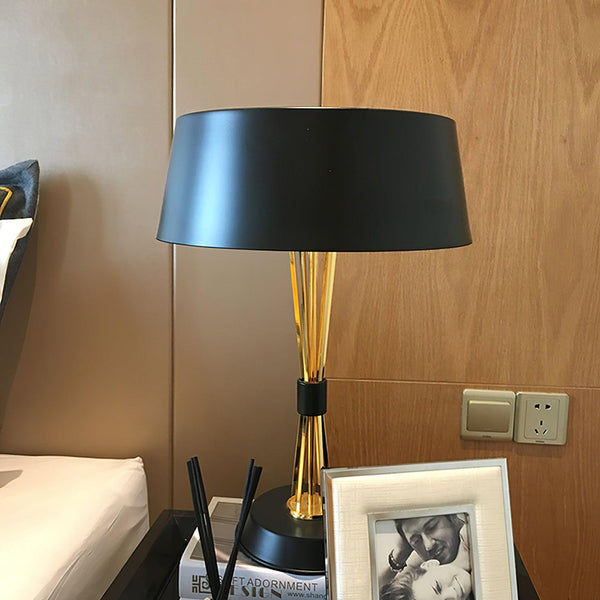 geometric metal table lamp gold black white for desk bedside