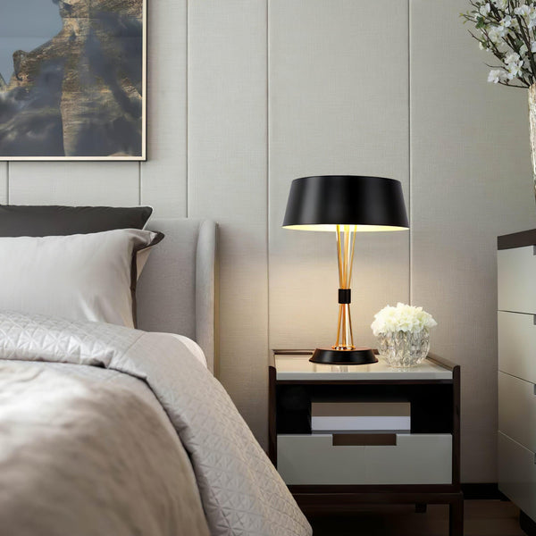 geometric metal table lamp gold black white for desk bedside
