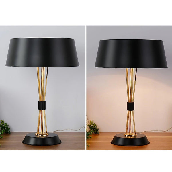 geometric metal table lamp gold black white for desk bedside