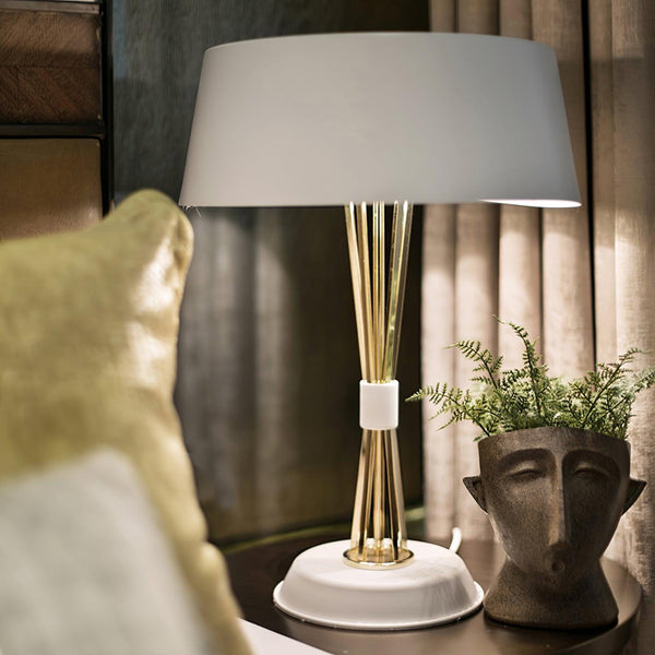 geometric metal table lamp gold black white for desk bedside