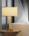 gold iron table lamp white fabric drum shade bedroom living room