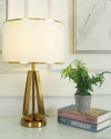 gold iron table lamp white fabric drum shade bedroom living room