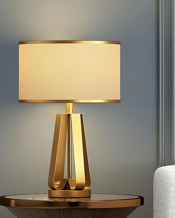gold iron table lamp white fabric drum shade bedroom living room
