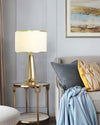 gold iron table lamp white fabric drum shade bedroom living room