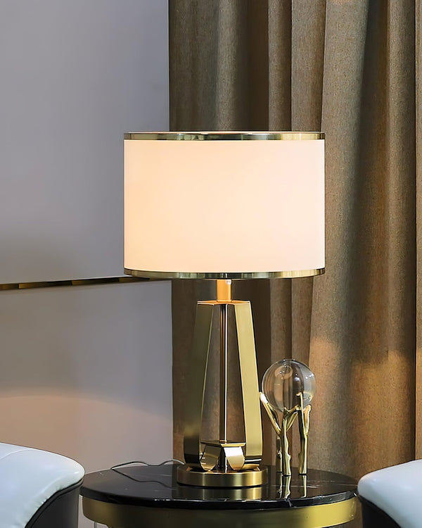 gold iron table lamp white fabric drum shade bedroom living room